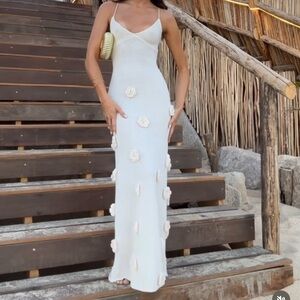 White Knit Flora Maxi Dress - Small